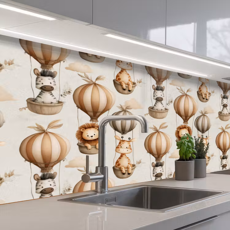 Safari - Luchtballonen - Taupe keuken achterwand 2 middel 871 -3d_schuin