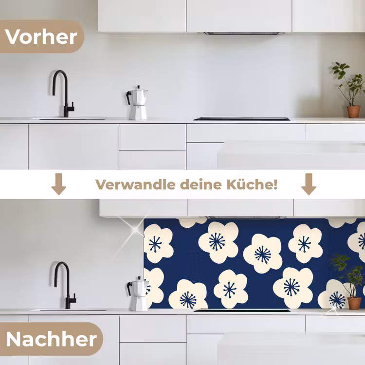 Sakura - Wit - Patroon - Japan keuken achterwand 2 middel 871 -voor-na_DE