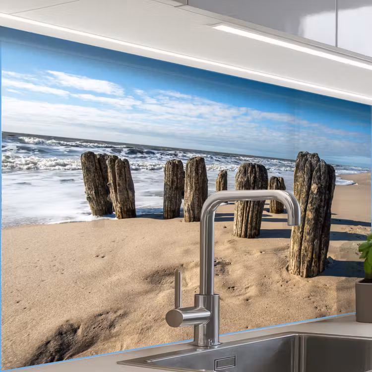 Zand - Strand - Paal - Water - Zomer keuken achterwand sample klein -zzzz3d_schuin