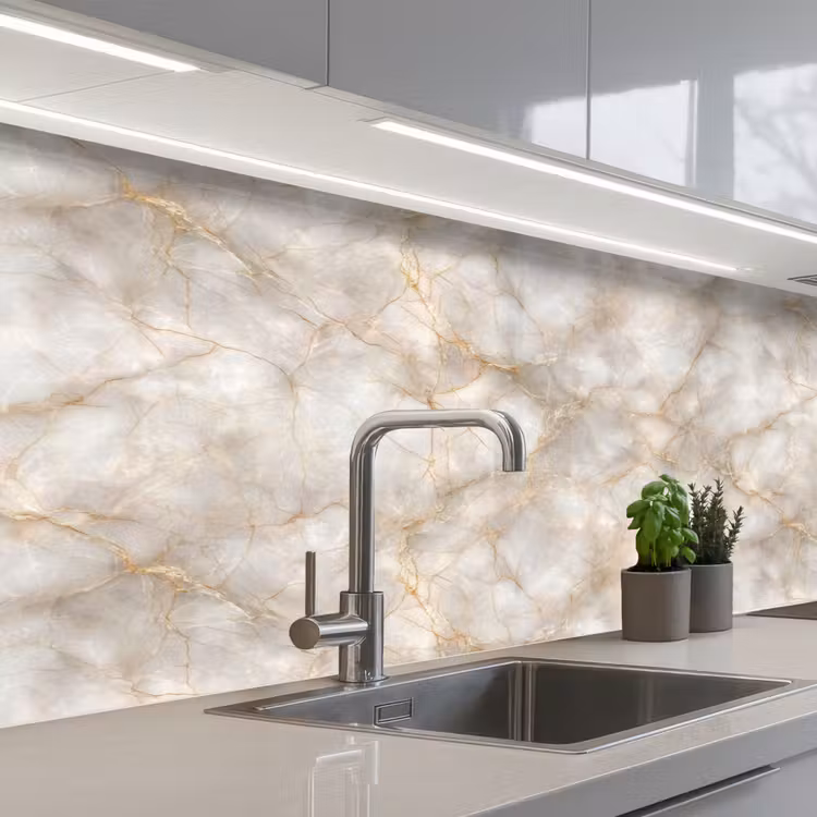 Zandkleurig - Marmer - Natuursteen keuken achterwand 2 middel 871 -3d_schuin
