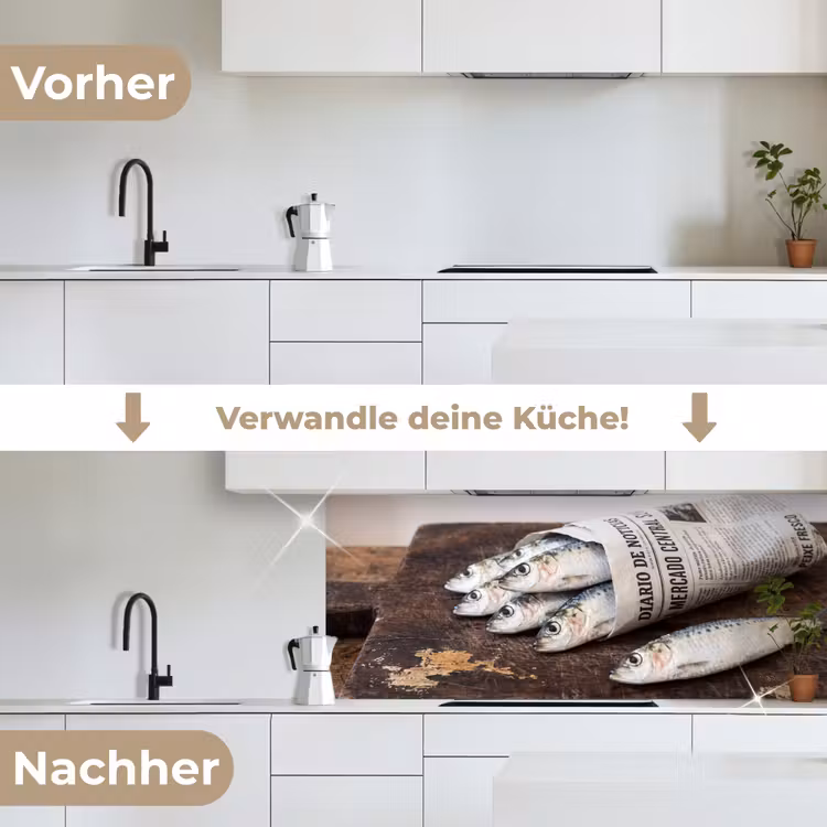 Küchenrückwand - Sardine – Zeitung – Schneidebrett - Sardientje - krant - snijplank keuken achterwand 2 middel