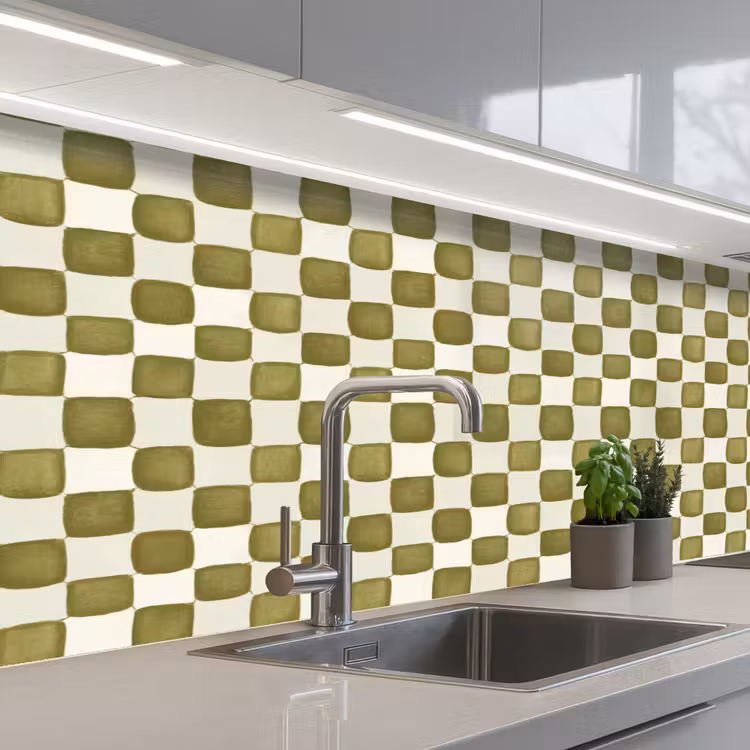 Schaak - Patroon - Groen keuken achterwand 2 middel 871 -3d_schuin