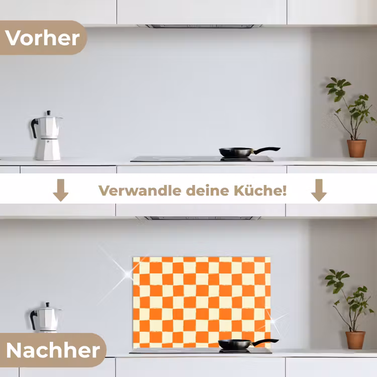 Schaak - Patroon - Oranje keuken achterwand spatscherm klein 900 -voor_na_DE