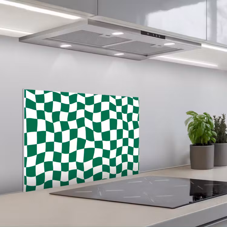 Schaakbord - Golvend - Groen keuken achterwand spatscherm klein 900 -3d_schuin