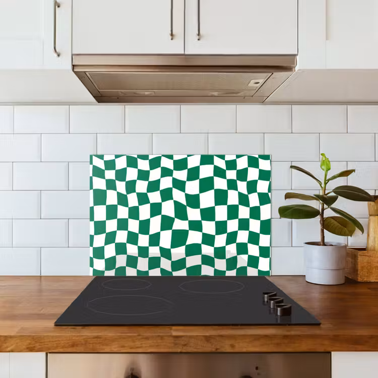 Schaakbord - Golvend - Groen keuken achterwand spatscherm klein 900 -sfeer2