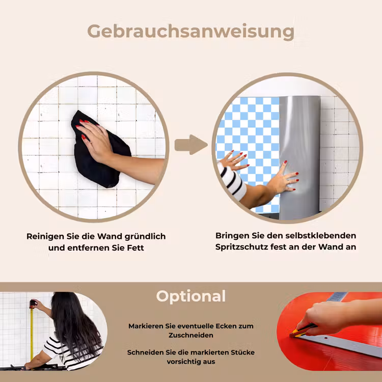 Schaakbord - Klassiek - Blauw keuken achterwand spatscherm klein 900 -gebruiksaanwijzing_DE