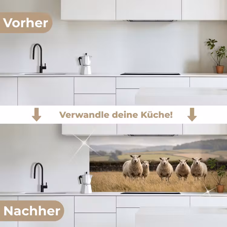Schapen - Weidenlandschap - Heuvels keuken achterwand 2 middel -voor-na_DE