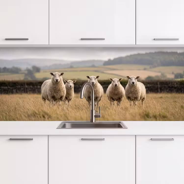 Schapen - Weidenlandschap - Heuvels keuken achterwand 2 middel -3d