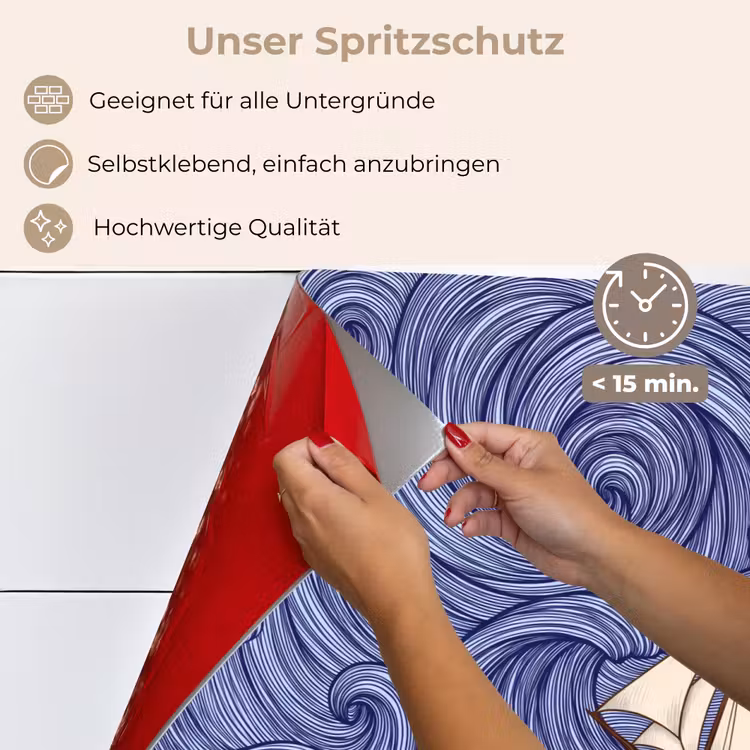 Schip - Golven - Zee - Illustratie - Blauw keuken achterwand spatscherm klein -spatscherm_DE