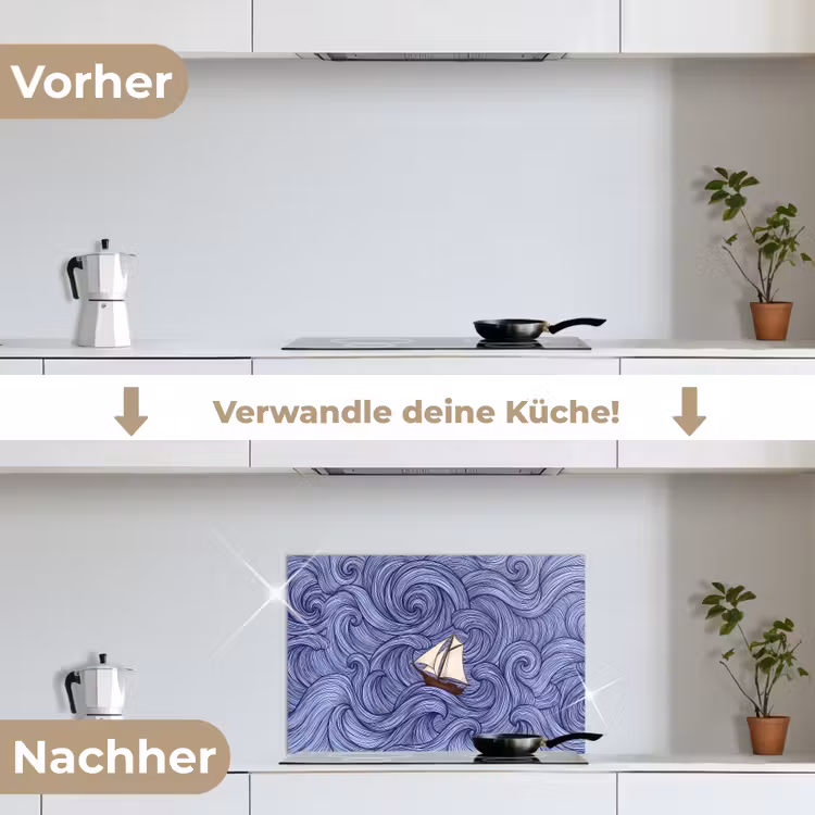 Schip - Golven - Zee - Illustratie - Blauw keuken achterwand spatscherm klein -voor_na_DE