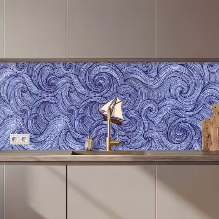 Schip - Golven - Zee - Illustratie - Blauw keuken achterwand 2 middel zz_3dshopping