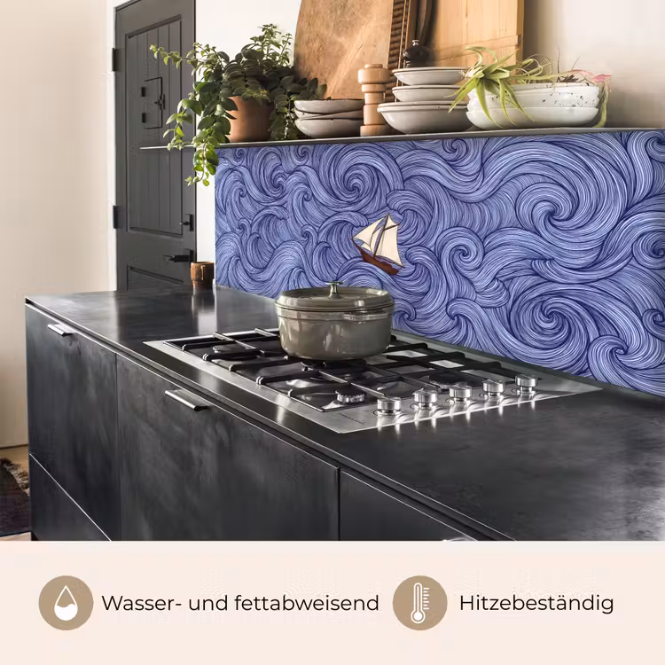 Schip - Golven - Zee - Illustratie - Blauw keuken achterwand 2 middel -usp_DE