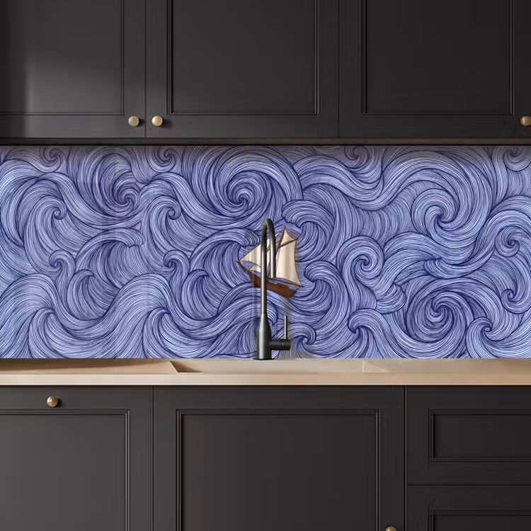 Schip - Golven - Zee - Illustratie - Blauw keuken achterwand 2 middel -sfeer1