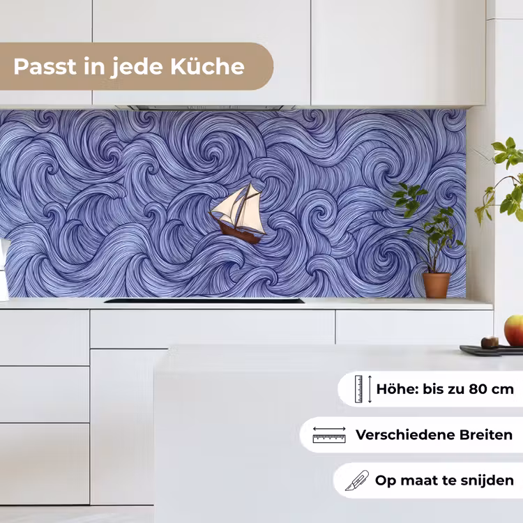 Schip - Golven - Zee - Illustratie - Blauw keuken achterwand 2 middel -sfeer4_DE