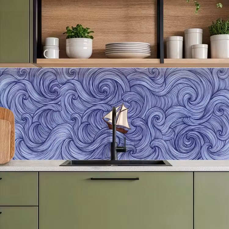 Schip - Golven - Zee - Illustratie - Blauw keuken achterwand 2 middel -sfeer3