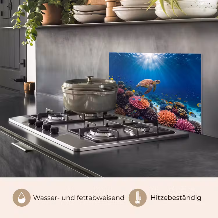 Schildpad - Koraalrif - Oceaan - Dieren - Blauw keuken achterwand spatscherm klein -usp_DE