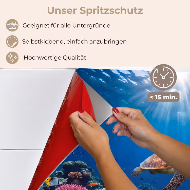Schildpad - Koraalrif - Oceaan - Dieren - Blauw keuken achterwand spatscherm klein -spatscherm_DE