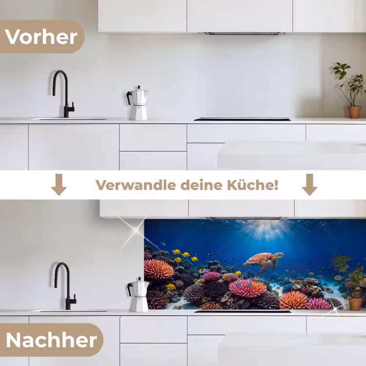 Schildpad - Koraalrif - Oceaan - Dieren - Blauw keuken achterwand 2 middel -voor-na_DE