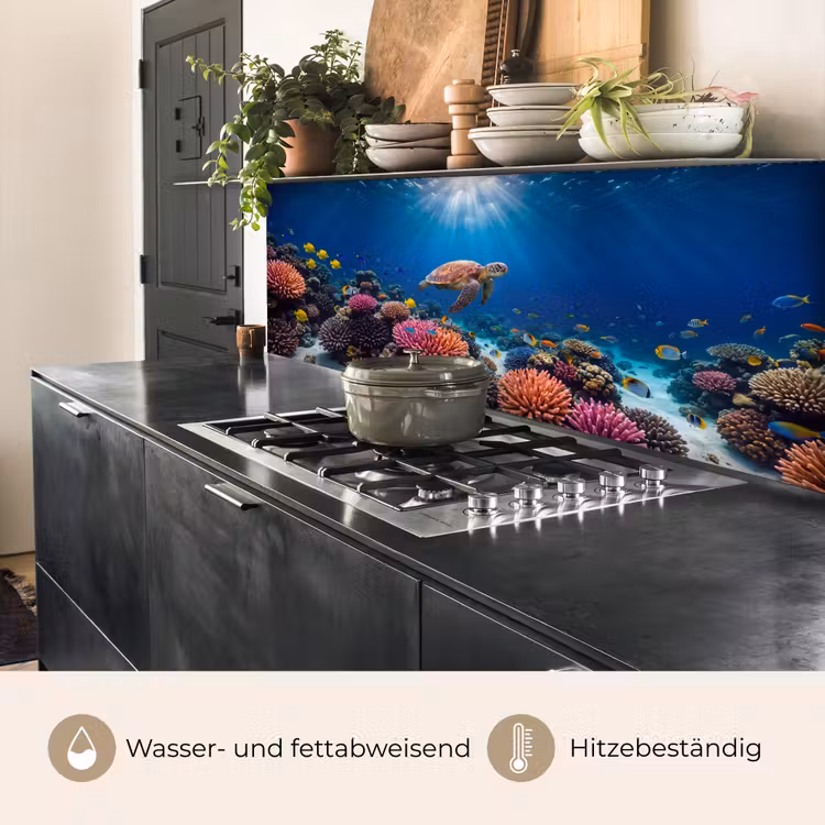 Schildpad - Koraalrif - Oceaan - Dieren - Blauw keuken achterwand 2 middel -usp_DE