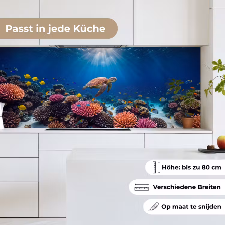 Schildpad - Koraalrif - Oceaan - Dieren - Blauw keuken achterwand 2 middel -sfeer4_DE