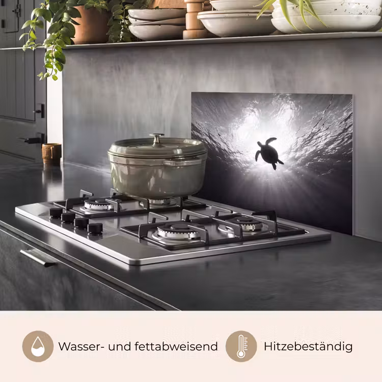 Schildpad - Onderwater - Lichtstralen - Oceaan - Zwart-wit keuken achterwand spatscherm klein -usp_DE