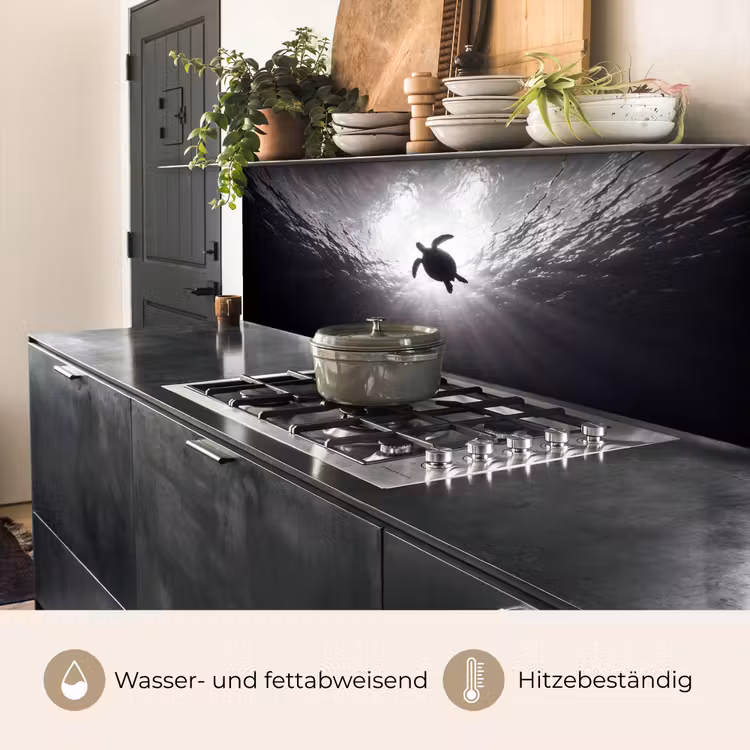 Schildpad - Onderwater - Lichtstralen - Oceaan - Zwart-wit keuken achterwand 2 middel -usp_DE