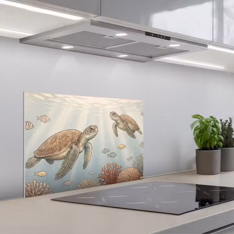 Schildpad - Onderwater - Natuur - Illustratie keuken achterwand spatscherm klein -3d_schuin