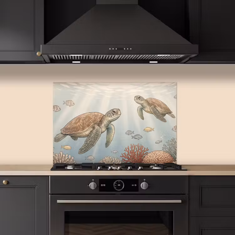 Schildpad - Onderwater - Natuur - Illustratie keuken achterwand spatscherm klein -sfeer1