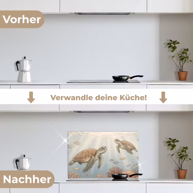 Schildpad - Onderwater - Natuur - Illustratie keuken achterwand spatscherm klein -voor_na_DE