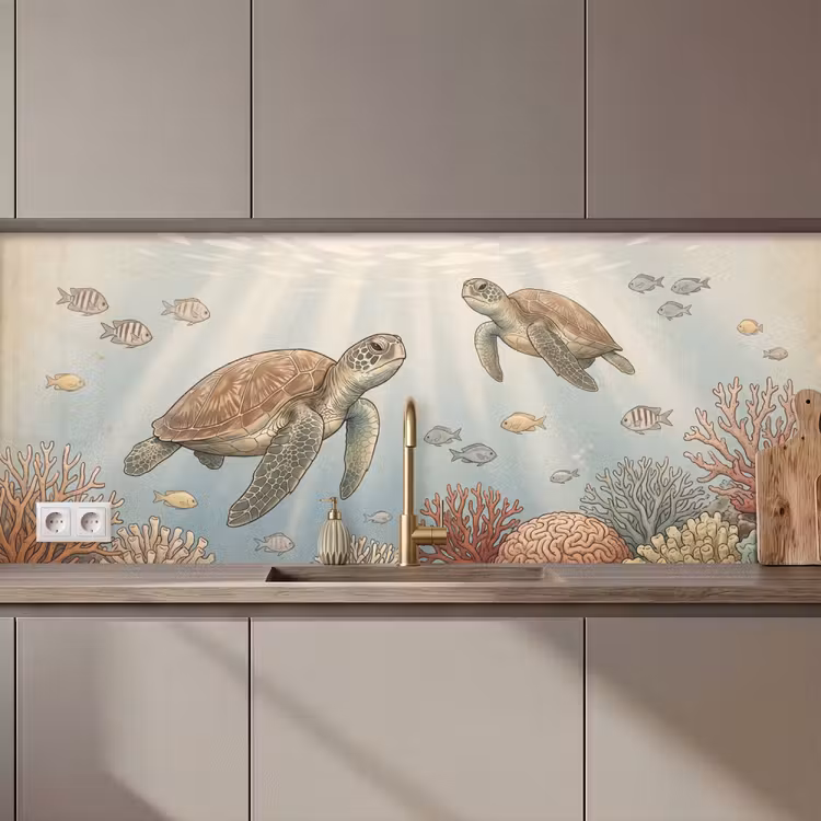 Schildpad - Onderwater - Natuur - Illustratie keuken achterwand 2 middel zz_3dshopping