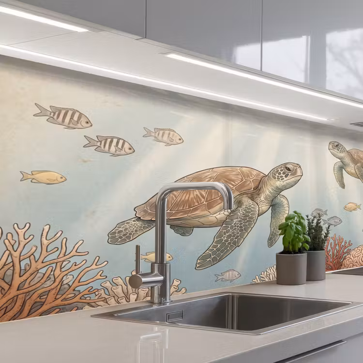 Schildpad - Onderwater - Natuur - Illustratie keuken achterwand 2 middel -3d_schuin