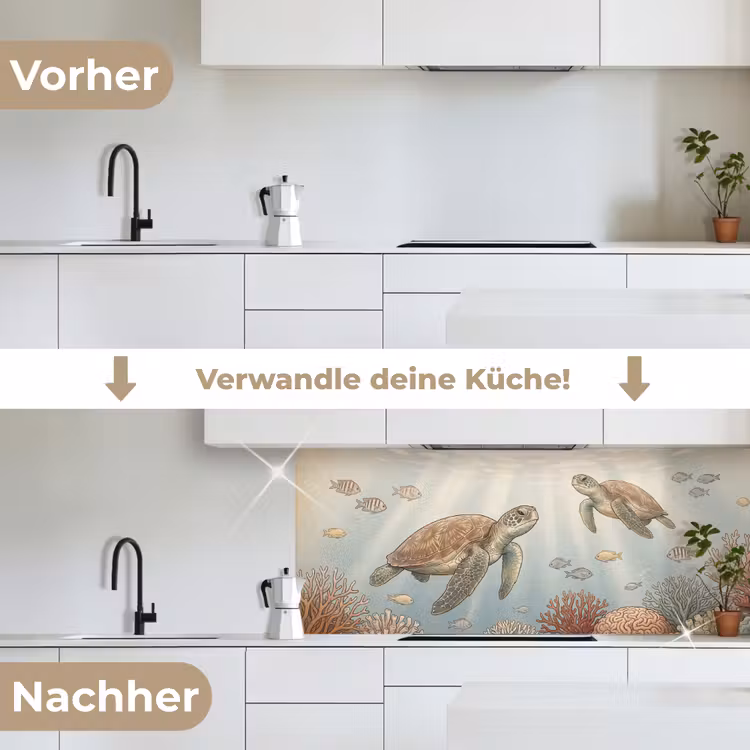 Schildpad - Onderwater - Natuur - Illustratie keuken achterwand 2 middel -voor-na_DE