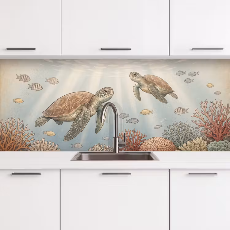 Schildpad - Onderwater - Natuur - Illustratie keuken achterwand 2 middel -3d