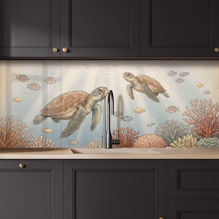 Schildpad - Onderwater - Natuur - Illustratie keuken achterwand 2 middel -sfeer1