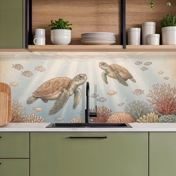 Schildpad - Onderwater - Natuur - Illustratie keuken achterwand 2 middel -sfeer3