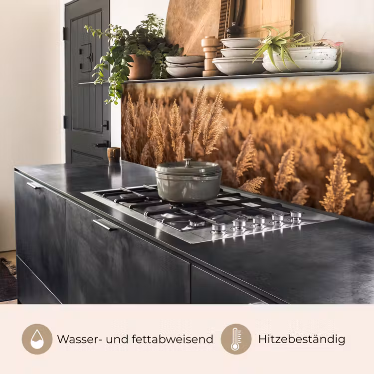 Rietpluimen - Gras - Zonsondergang - Goud - Serene keuken achterwand 2 middel -usp_DE