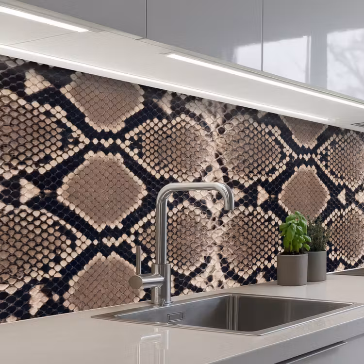 Slangenprint - Python - Bruin keuken achterwand 2 middel -3d_schuin