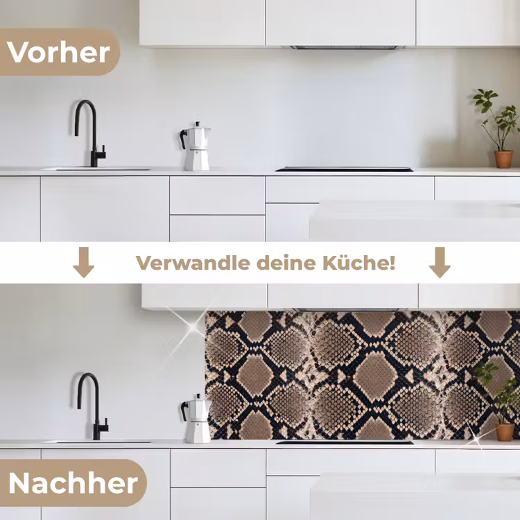 Slangenprint - Python - Bruin keuken achterwand 2 middel -voor-na_DE