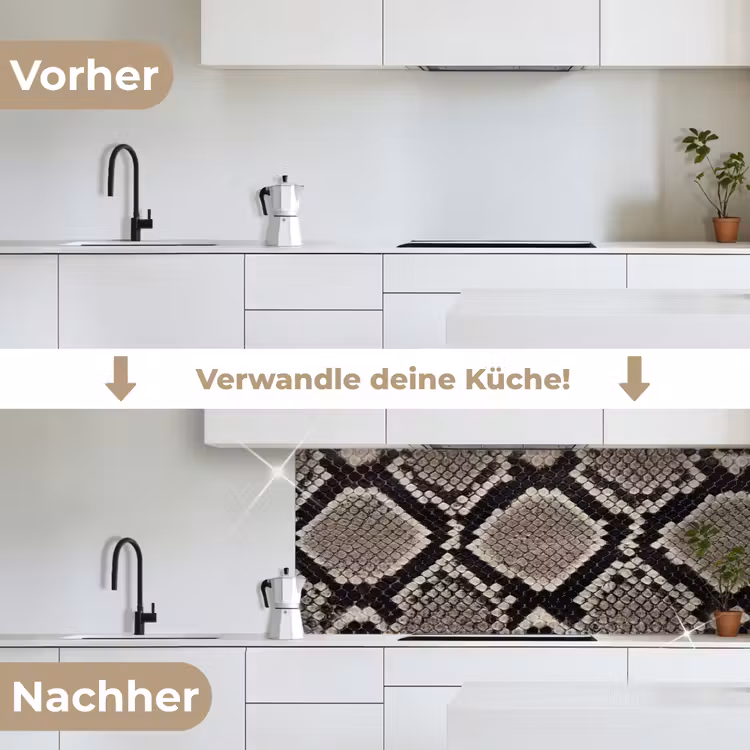 Slangenleer - Patroon - Beige keuken achterwand 2 middel -voor-na_DE