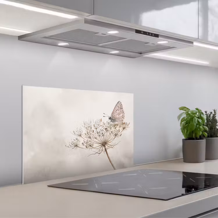 Vlinder - Bloem -Natuur - Beige keuken achterwand spatscherm klein -3d_schuin