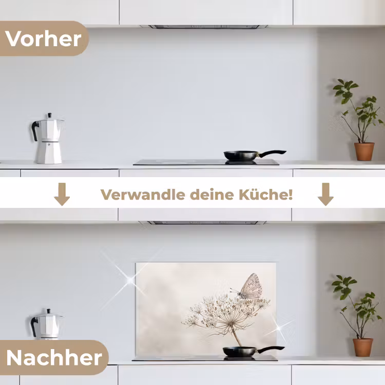Vlinder - Bloem -Natuur - Beige keuken achterwand spatscherm klein -voor_na_DE