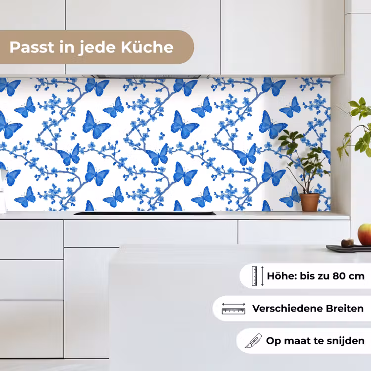 Vlinder - Bloemen - Blauw keuken achterwand 2 middel 871 -sfeer4_DE