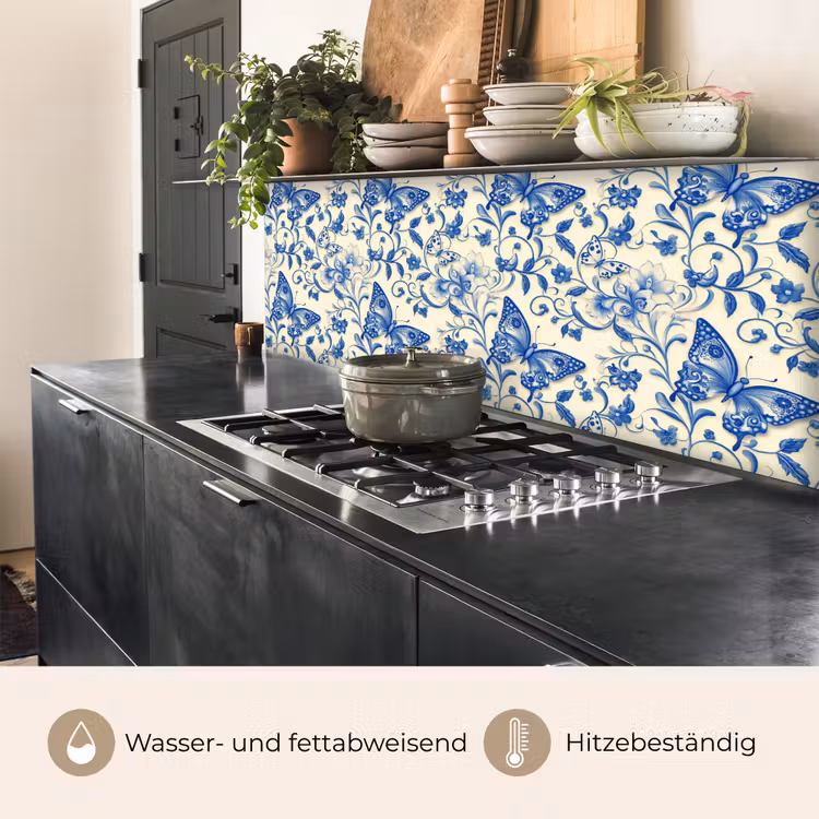 Vlinders - Bloemen - Blauw - Botanisch keuken achterwand 2 middel 871 -usp_DE