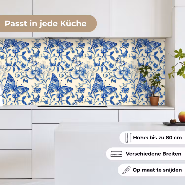 Vlinders - Bloemen - Blauw - Botanisch keuken achterwand 2 middel 871 -sfeer4_DE