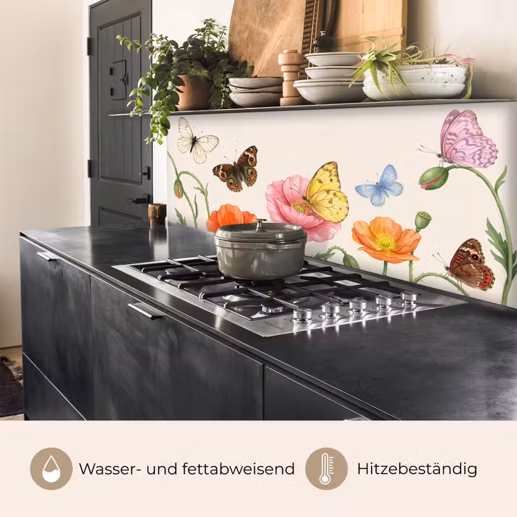 Vlinders - Klaprozen - Illustratie - Kleurrijk keuken achterwand 2 middel -usp_DE