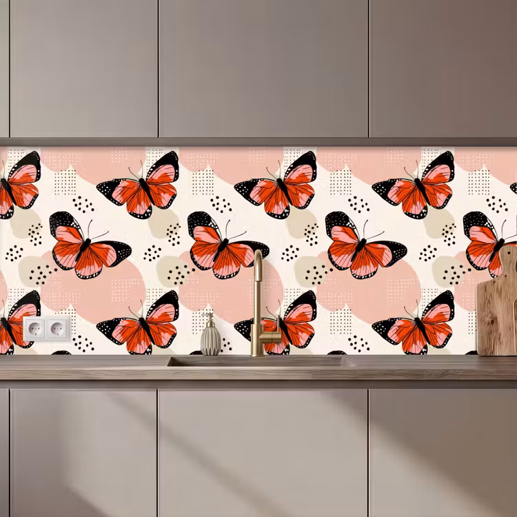 Vlinders - Retro - Kleurrijk keuken achterwand 2 middel 871 zz_3dshopping
