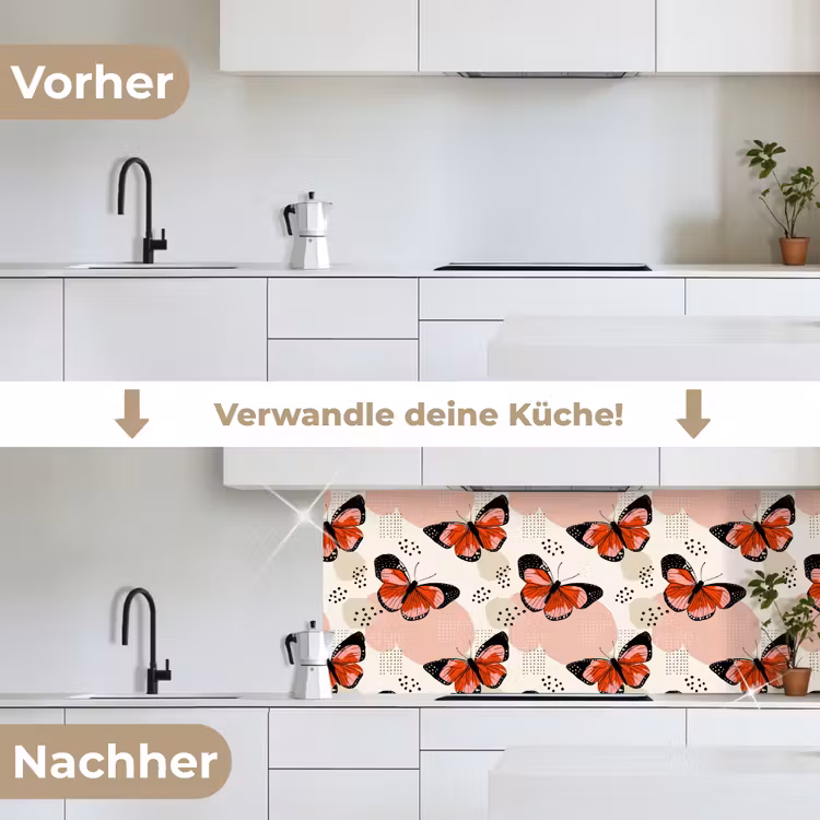 Vlinders - Retro - Kleurrijk keuken achterwand 2 middel 871 -voor-na_DE