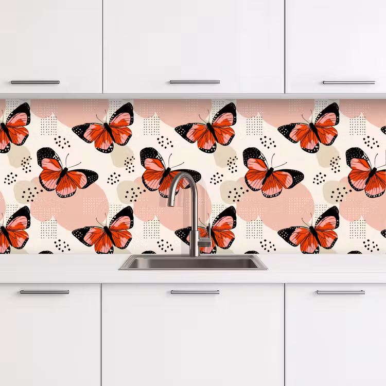 Vlinders - Retro - Kleurrijk keuken achterwand 2 middel 871 -3d