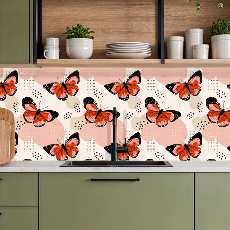 Vlinders - Retro - Kleurrijk keuken achterwand 2 middel 871 -sfeer3