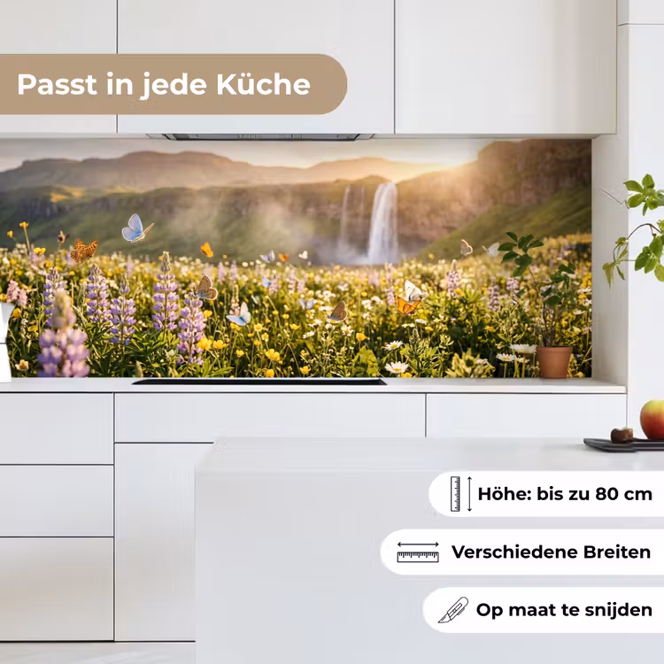 Vlinders - Waterval - Bloemenveld keuken achterwand 2 middel -sfeer4_DE